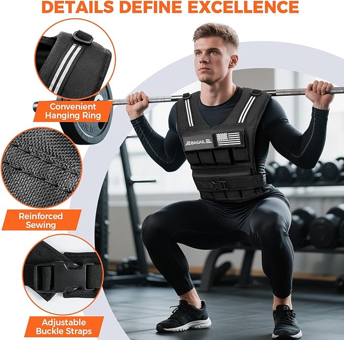 BAGAIL Weighted Vest Men, 20lbs/30lbs/40lbs Adjustable Weighted Vest for Woman with Removable Iron Weights, Women’s Weight Vest for Walking, Rucking, Running, Strength training