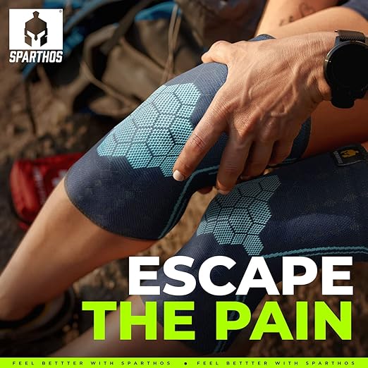 Sparthos Knee Compression Sleeves (Pair) – Support Sports, Running, Joint, Knee Pain Relief – Knee Brace Men Women – Knee Sprains Strains Arthritis Ligament Injury Recovery (Blue-M)