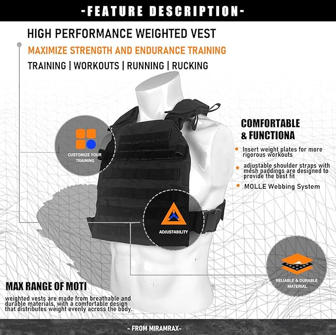 Weighted Vest for Men and Women Weight Vests Adjustable Strength and Endurance Training Fitness Tactical Running