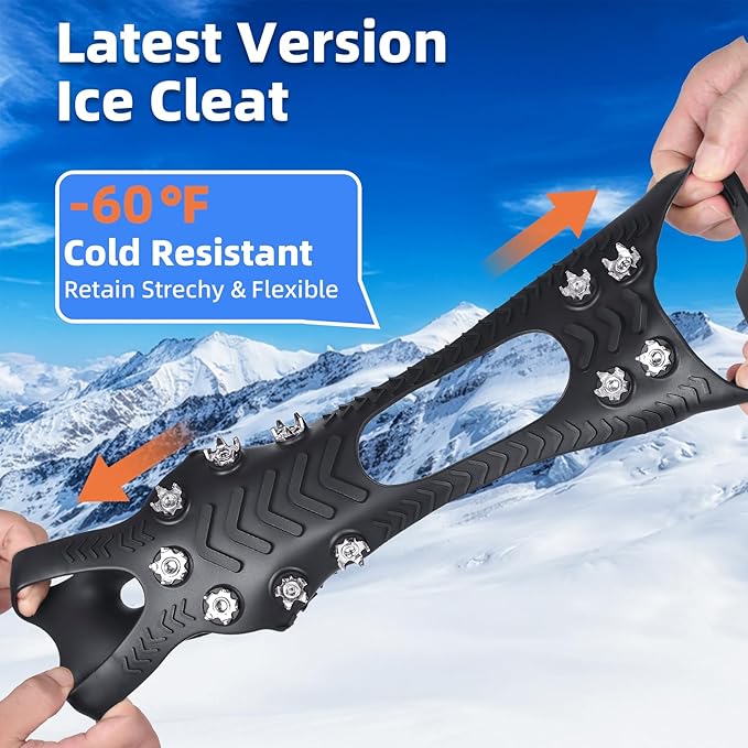 Ice Cleats Crampons for Shoes and Boots, Stainless Steel Ice Grippers Spikes Grips Traction for Winter Ice Snow, Hiking Climbing Ice Fishing