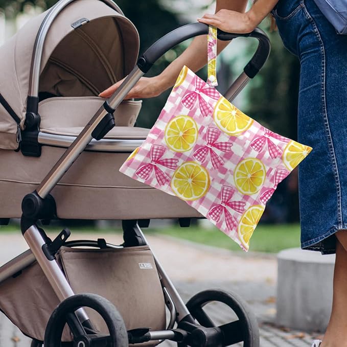 4 Pack Cute Colorful Checkered Plaid Bow Lemon Wet Bag Waterproof Washable Wet Dry Bag for Swimsuit Dirty Clothes Bathing Cloth Diaper Travel Beach Pool Yoga Gym Toiletries Travel Beach Essentials