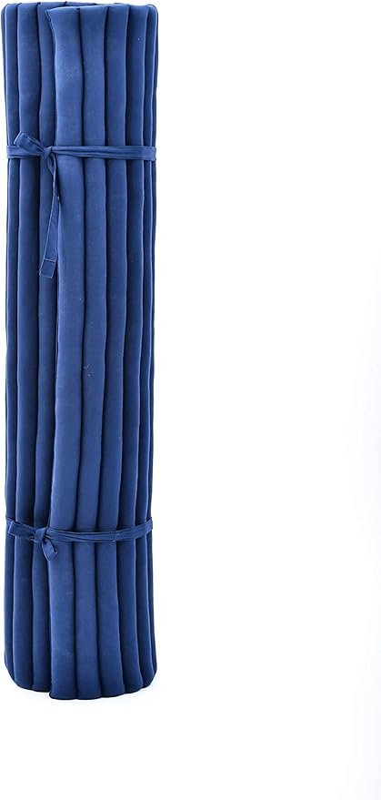 Leewadee - Foldable Floor Mattress - Japanese Roll Up Futon -Trifold Tatami Mat- Guest Floor Bed - Camping Mattress - Thai Massage Mat, Kapok Filled, 75 x 57 inches, Blue