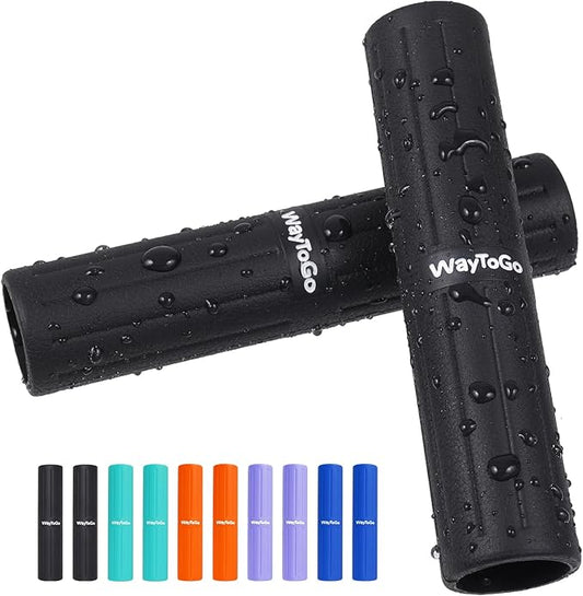 WayToGo Kayak Paddle Grips, Non-Slip Paddle Grips for Kayaking, Soft Silicone Wraps Blister Prevention Kayak Paddle Board Accessories for Take-Apart Paddles, 2 Pack