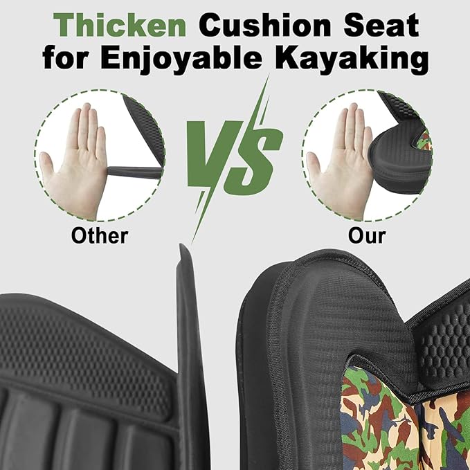 Kayak Seat, Universal Deluxe Thicken Seat Cushions for Kayak, Canoe Seats with Detachable Storage Bag for Kayaking Canoeing Rafting Fishing (2 Pack Camo Thick)