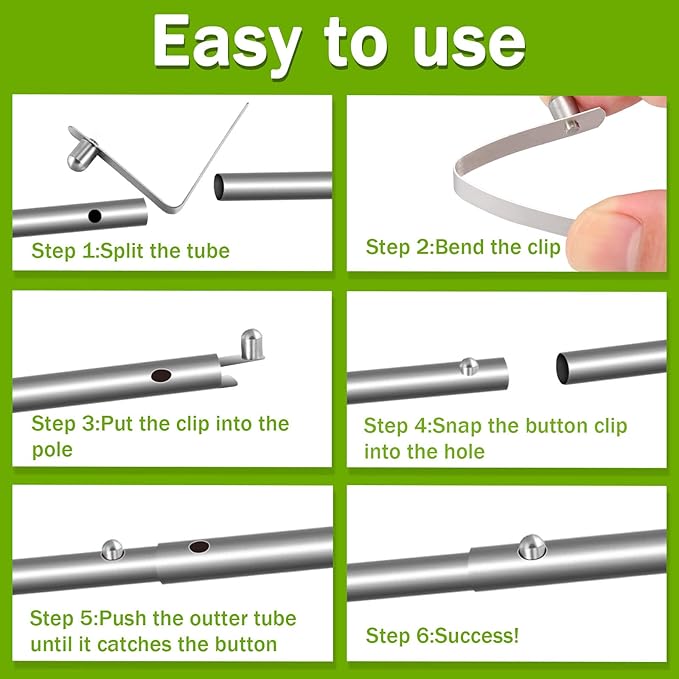 Moxweyeni 8 Pieces Push Button Spring Clips Tent Pole Clips Stainless Steel Kayak Paddle Spring Snap Clips Locking Tube Pin for Camping Kayak Paddle Tent Pole