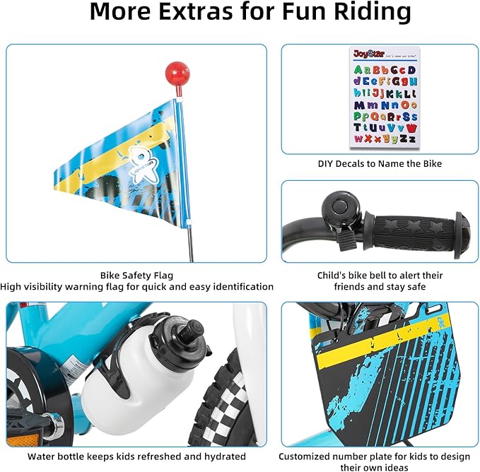 JOYSTAR Little Daisy Kids Bike for Girls Boys Ages 2-7 Years, 12 14 16 Inch Girls Bikes with Doll Bike Seat & Streamers, Boys Bike with Flag & Number Plate, Multiple Colors