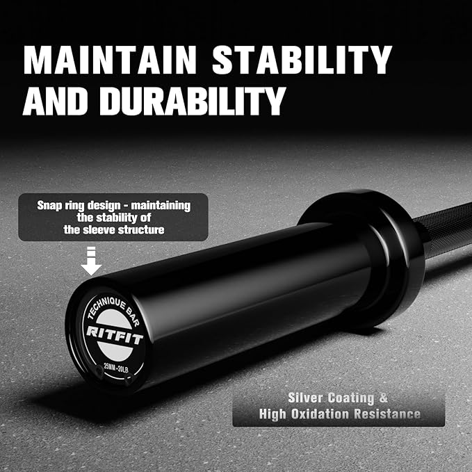 RITFIT Olympic Barbell 4ft/4.8ft/6ft - 2 Inch Weight Bar for Strength Training, Weightlifting, Squat, Deadlift, Bench Press, Curl, Overhead Press - 350lbs/500lbs Capacity