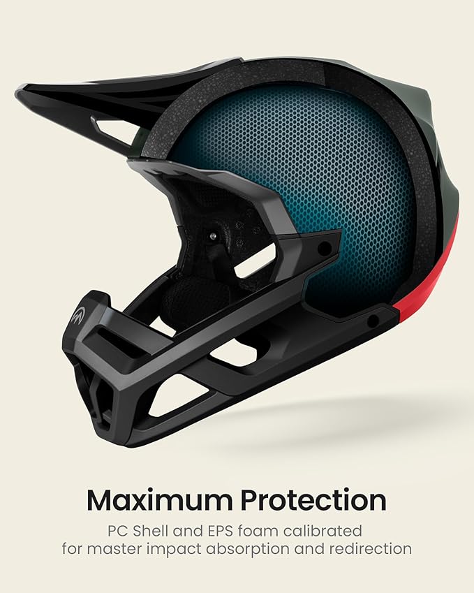 OutdoorMaster Full Face Mountain Bike Helmet for Men & Women-Two Removable Chin Pad Mountain Bike Helmet Grizzly, Ventilation Lightweight Racing Downhill DH BMX MTB Helmet