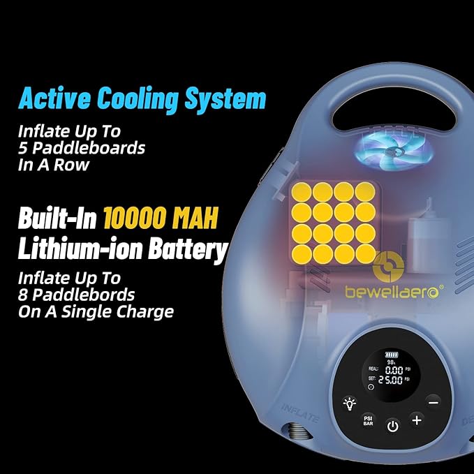 Paddle Board Pump Rechargeable Sup Air Pump Electric Portable with 10000mAh Battery, 25PSI High Pressure Inflator & Deflator for Inflatable Stand Up Paddleboards Kayak Boats Tents