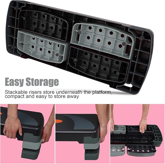 Exercise Workout Aerobic Step Platform Trainer, 31" Aerobic Stepper with 4"-6"-8" Adjustable Height Risers