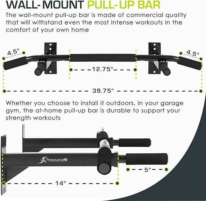 ProsourceFit Wall-Mounted Pull-Up/Chin-Up Bar, Heavy Duty 300 lb. Capacity, Black