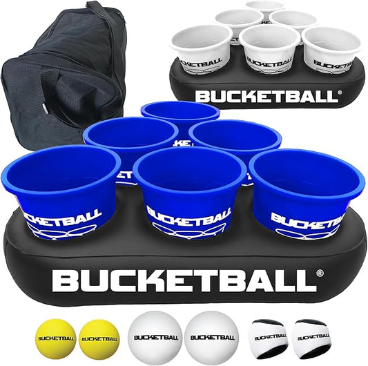 BucketBall | Team Color Edition | Party Pack (Navy Blue/White): Original Yard Pong Game: Best Camping, Beach, Lawn, Outdoor, Family, Adult, Tailgate, Jumbo, Giant Game