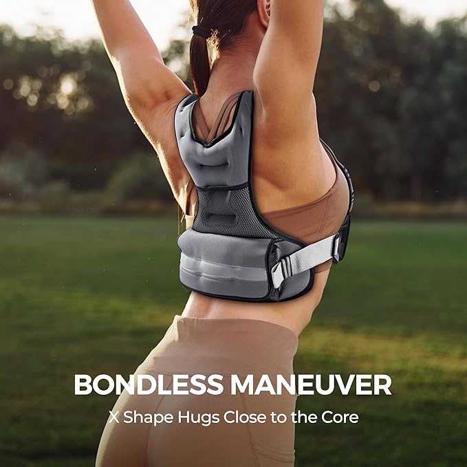 PACEARTH Adjustable Weight Vest 4-10lbs / 11-20lbs / 20-32lbs X-Shape Weighted Vest for Women and Men, Home Workout Ironsand Vest with Zipper Pouch and 6 Weight Packs, Available in Pink, Gray, Black