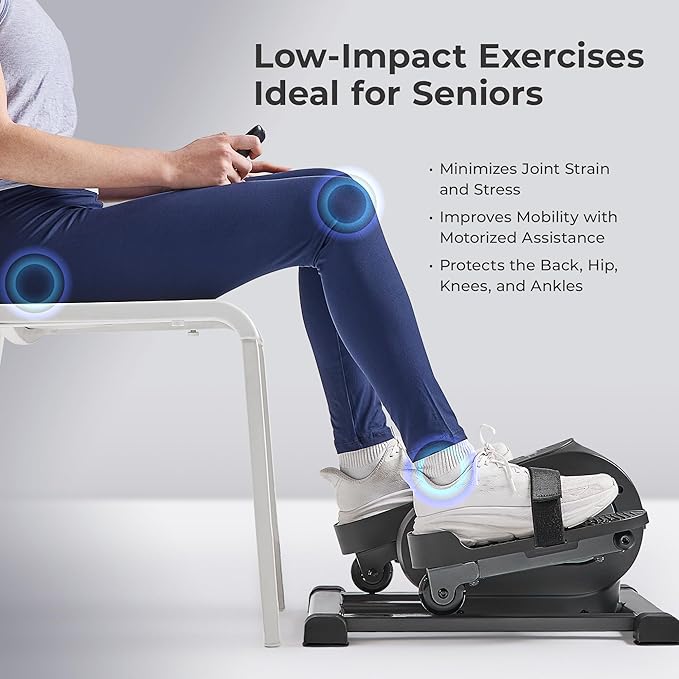Sunny Health & Fitness Smart Mini Elliptical Trainer, Indoor Under-Desk Pedal Exerciser for Mobility & Cardio Workout, Free SunnyFit App Connection, Optional Motorized w/Remote Control
