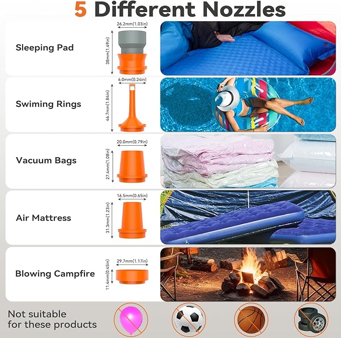 Sportneer Mini Air Pump: 1600mAh Rechargeable Air Pump for Inflatables with Hook, Magnetic and Light Function, Air Mattress Pump for Pool Floats, Sleeping Pads, Swimming Ring, Vacuum Storage Bags