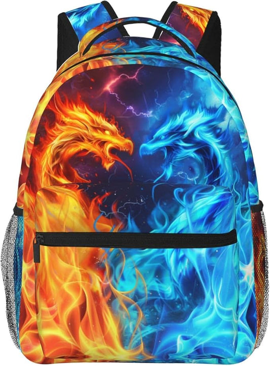 Dragon Backpack for Boys Girls Red Blue Fire Bookbags Lightweight Adjustable Elementary Middle High School Bags for Kids Children Teenagers Travel Daypack Cool Lightning Galaxy Backpacks Gifts