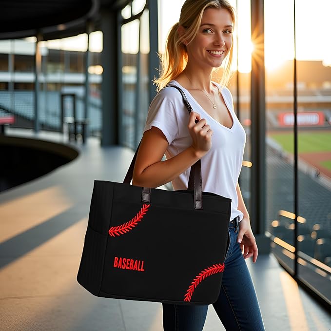 XL Baseball Mom Tote Bags For Women Canvas Utility Purse Handbag with Pockets
