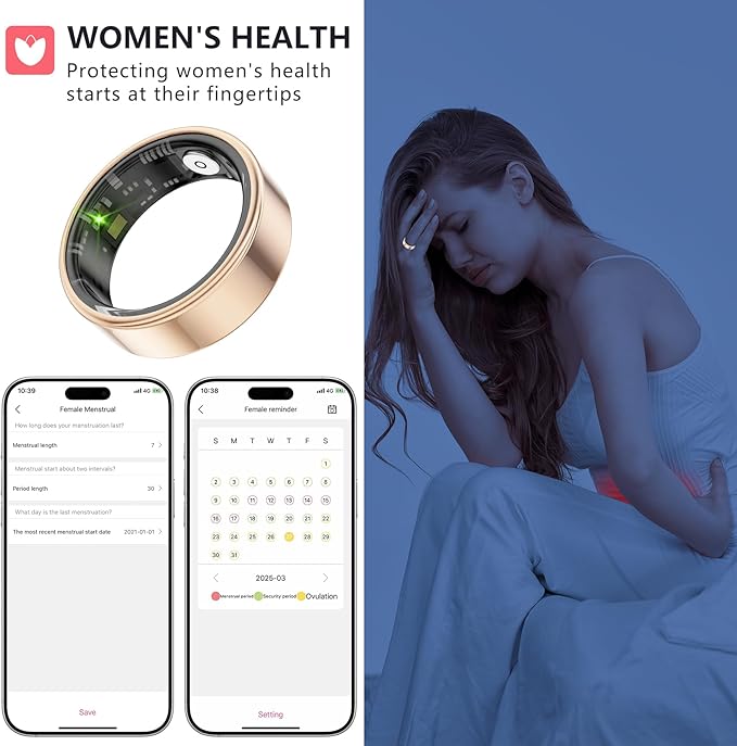 Thin Smart Ring for Fitness & Health Tracking -Heart Rate/Blood Oxygen Monitor, 5ATM Waterproof, Sleep Analysis, Pedometer -No APP Subscription Compatible with Smartphone (Rose Gold, 8)