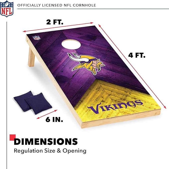 Wild Sports NFL Football 2' x 4' Regulation Size Solid Wood Cornhole Set with Direct Print HD Team Graphics Great Gift for Any Football Fan! Bean Bag Toss Family Outdoor Game