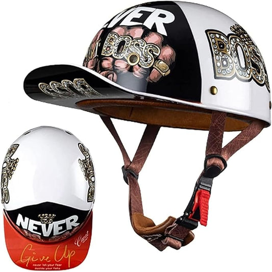 Vintage Baseball Cap Open Face Motorcycle Helmet - DOT Approve,GermanStyle Half Helmet for Adults, Ideal for Cruiser, Scooter & Moped, Unisex Design