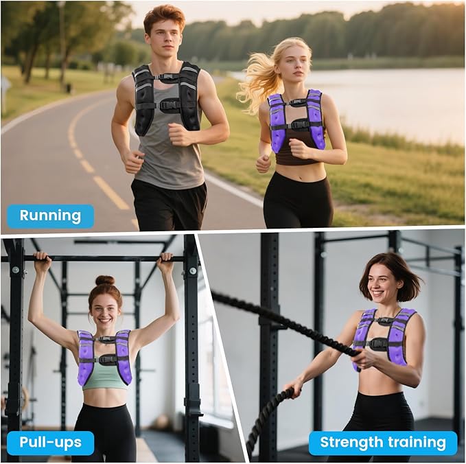 Weighted Vest, 6lb/8lb/12lb/16lb/20lb/30lb for Men, Women with Reflective Stripe, Weight Vests Adjustable for Workout, Strength Training, Running, Fitness, Muscle Building, Weight Loss