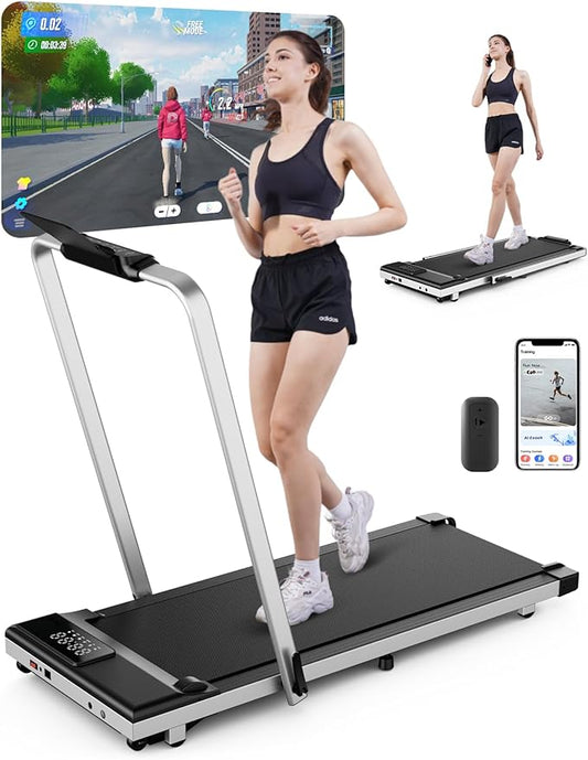 DeerRun 3 in 1 Walking Pad Treadmill, 300 Weight Capacity Foldable Treadmill, 3.0HP Low Noise Under Desk Treadmills for Home Office with Remote & APP