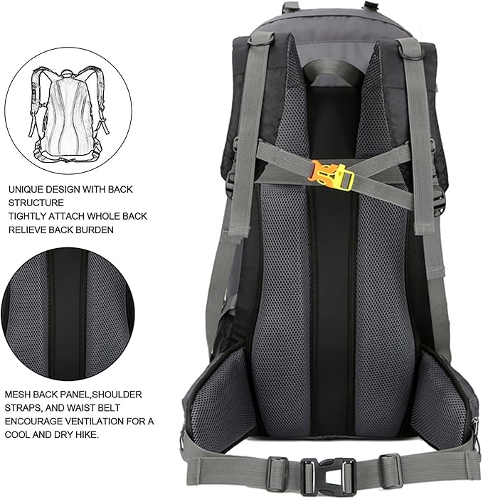 Bseash 60L Waterproof Hiking Camping Backpack with Rain Cover, Large Outdoor Sport Travel Daypack Rucksack for Climbing