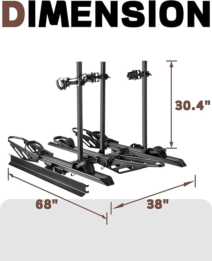 Young 250LBS. Capacity Foldable Aluminum 3-Ebike Rack with Ramp for Car SUV RV Truck Trailer and Van, Fits up to 5" Fat Tire Width and 50" Wheelbase, Ebike Carrier Rack for 2" Receiver