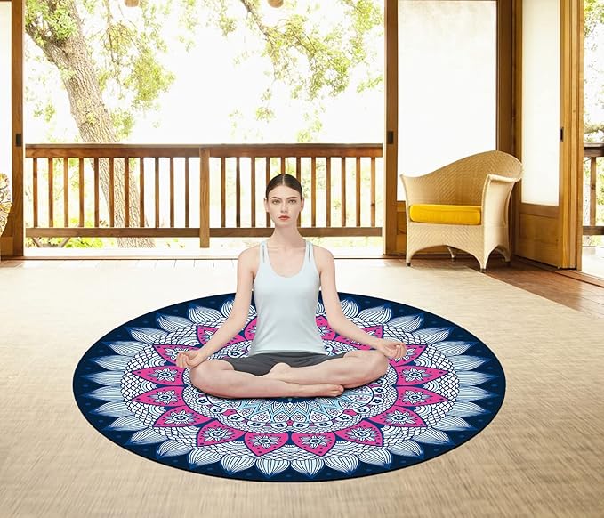 Pilates Mat Round Oversize Yoga Mat Suede Rubber Non-Slip Dia 140cm Exercise Mat Meditation Mat Workout Mat for Home Outdoor