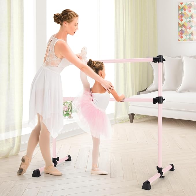 Costzon Portable Ballet Barre, 4FT Adjustable Double Freestanding Ballet Bar w/Anti-Skid Pad, Stable Base, Heavy-Duty Dancing Stretching Bar for Home, Fitness, Ballet