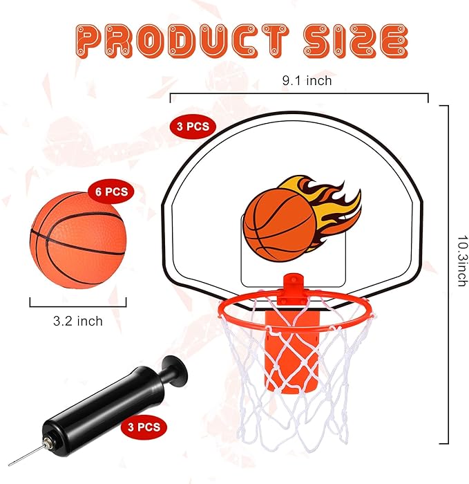 Honoson 3 Sets Indoor Trash Can Basketball Game Set Includes 3 Mini Clip on Basketball Hoop with Backboard 6 Inflatable Ball 3 Pump Kid Adult Office Decompression Toy Birthday Gift (Vibrant)