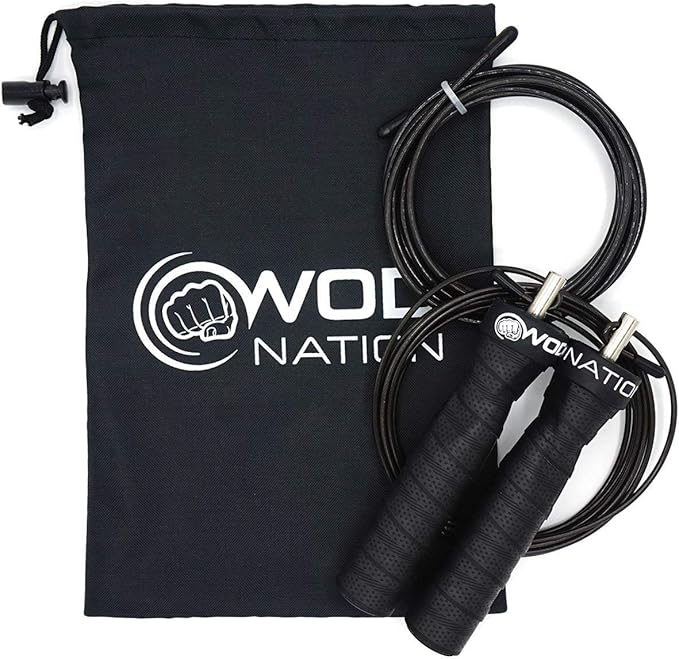 WOD Nation Attack Speed Jump Rope : Adjustable Jumping Ropes : Unique Two Cable Skipping Workout System : One Thick and One Light 11 Foot Cable : Perfect for Double Unders : Men and Women