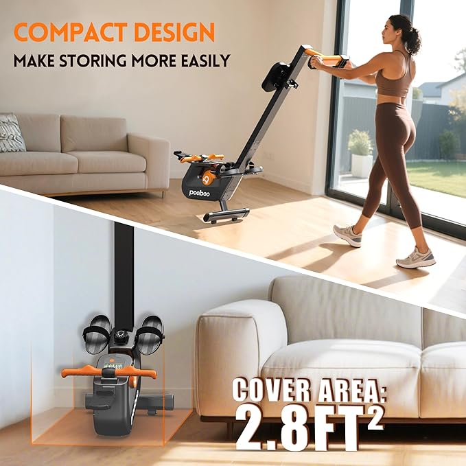 pooboo Rowing Machine, Max 350 LBS Magnetic Rower with LCD Monitor, Tablet Holder, Upgraded Rowing Machines for Home use