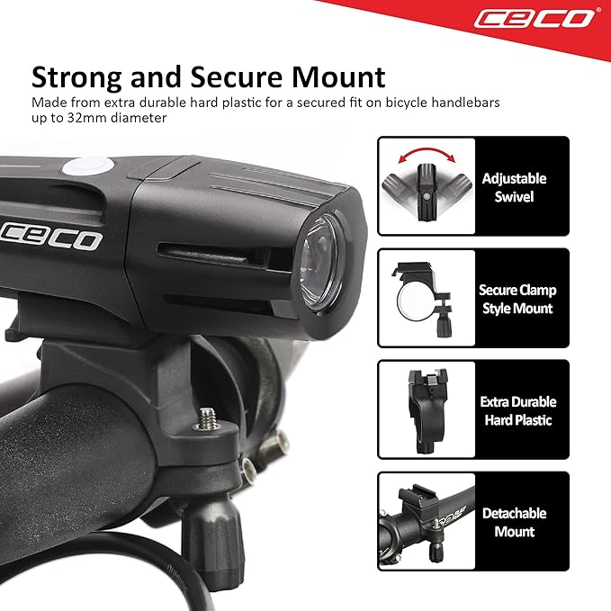 CECO-USA: 1,200 Lumen USB Rechargeable Bike Light – Tough & Durable IP67 Waterproof & FL-1 Impact Resistant– Super Bright Model F1200 Bicycle Headlight – For Commuters, Road Cyclists & Mountain Bikers