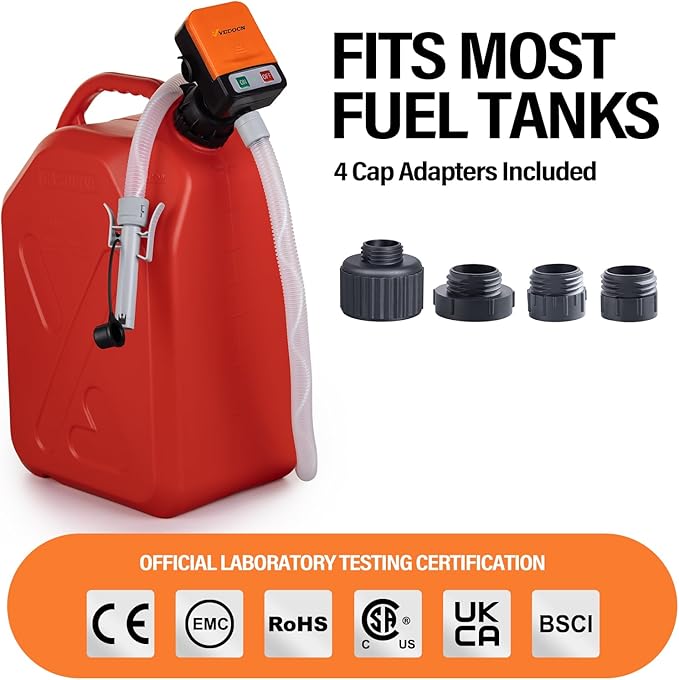 Automatic Fuel Transfer Pump with Auto-Stop, 51'' Extra Long Hose, 3.2 Gallon per Min, Fast and Safe Portable Gas Can Pump for Oil,Battery or USB Powered, 4 Can Adapters,Diesel,Gasoline (orange+Black)