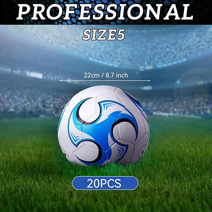 20 Pcs Soccer Balls Bulk with Pump and Net Bag Sport Ball Size 4/5 Outdoor Deflated Soccer Ball for Youth Adult Training Practice Game Match Operation Christmas
