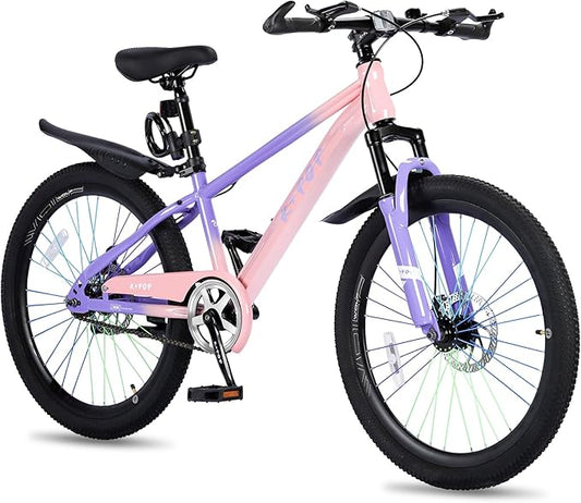 20 24 Inch Kids' Mountain Bike, Front Suspension Fork Kids' Bicycles for Boys Girls, Single Speed Bikes for Girls Boys Ages 8-12, Front and Rear Disc Brakes, Adjustable Seat Height
