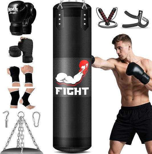 Punching Bag Set for Adults, 4FT Heavy Boxing Bag Set with 12 OZ Boxing Gloves, Suitable for MMA Karate Kickboxing Boxing Muay Thai Training at Home or Gym - Unfilled Heavy Bag