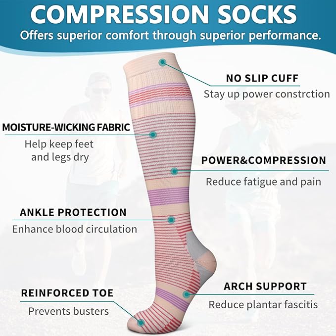 6 Pack Copper Compression Socks for Women and Men Circulation-Best Support for Medical, Running,Nursing,Athletic