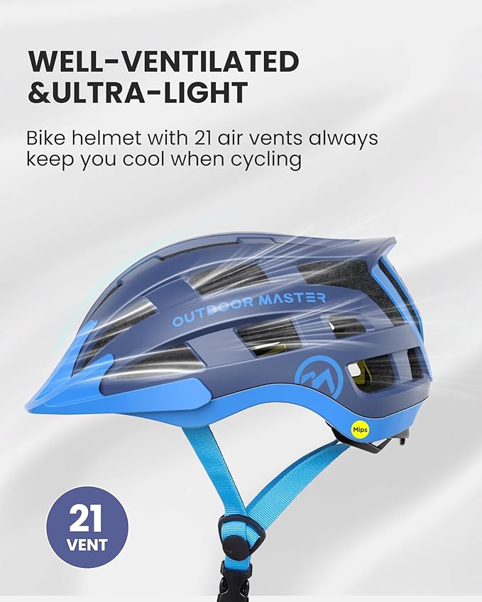 OutdoorMaster Gem II MIPS Bike Helmet with Light - Lightweight Cycling Helmet,Mountain Road Bicycle Helmet for Youth & Adult
