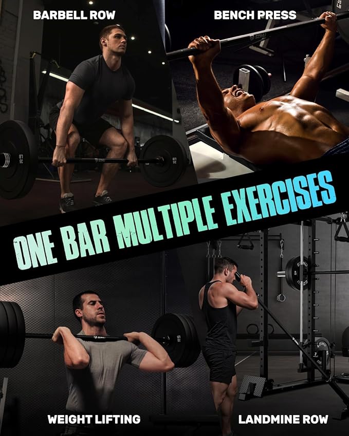 PB01 7FT Olympic Barbell, Weight Bar with Knurled Grip, 1000lb Capacity Strength Training Deadlift Bar for Squat, Weightlifting, Bench Press, Fits 2-inch Standard Weight Plates