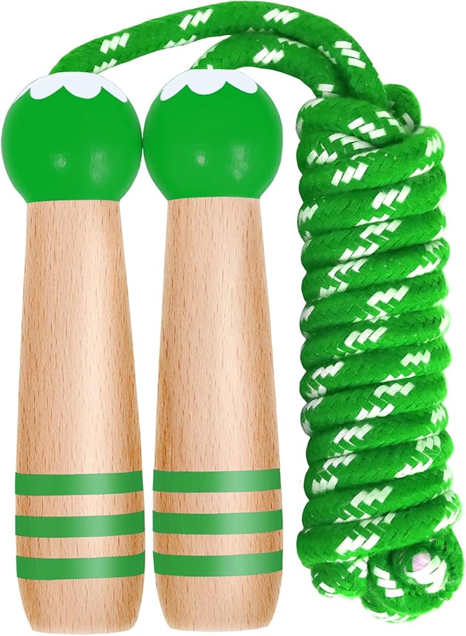 Jump Rope Kids Boys and Girls Children’s Adjustable Cotton Skipping Rope with Wooden Handle for Fitness Training Exercise Outdoor Activity