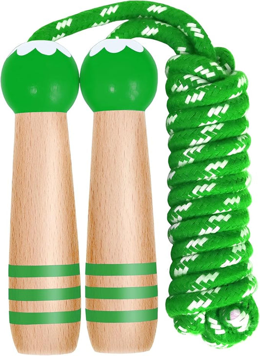Jump Rope Kids Boys and Girls Children’s Adjustable Cotton Skipping Rope with Wooden Handle for Fitness Training Exercise Outdoor Activity
