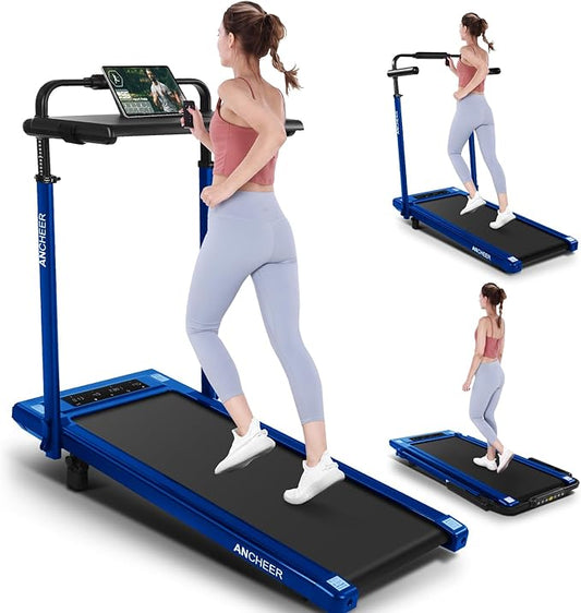 ANCHEER Walking Pad Treadmill with 12% Incline&Adjustable Height, 4 in 1 Under Desk Treadmills with Desk Workstation, Foldable Treadmill for Home 300lb,3 Type Control