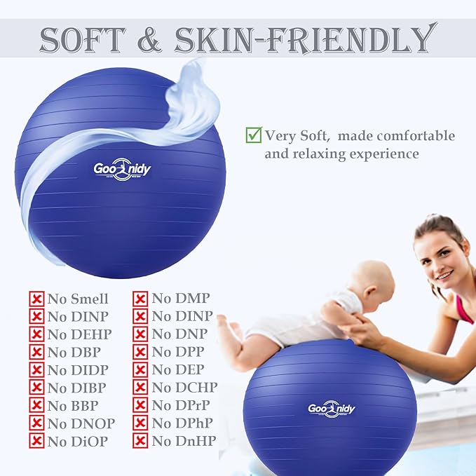 Soft Exercise ball, Anti-Burst Yoga Ball Chair Supports 2200lbs, Workout Equipment w/ Pump for Pregnancy Medicine Birthing Physical Therapy Stability Excersing Birth Swiss Fitness Gym Physio Labor Abs
