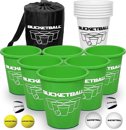 BucketBall | Team Color Edition | Combo Pack (Green/White): Original Yard Pong Game: Best Camping, Beach, Lawn, Outdoor, Family, Adult, Tailgate, Jumbo, Giant Game