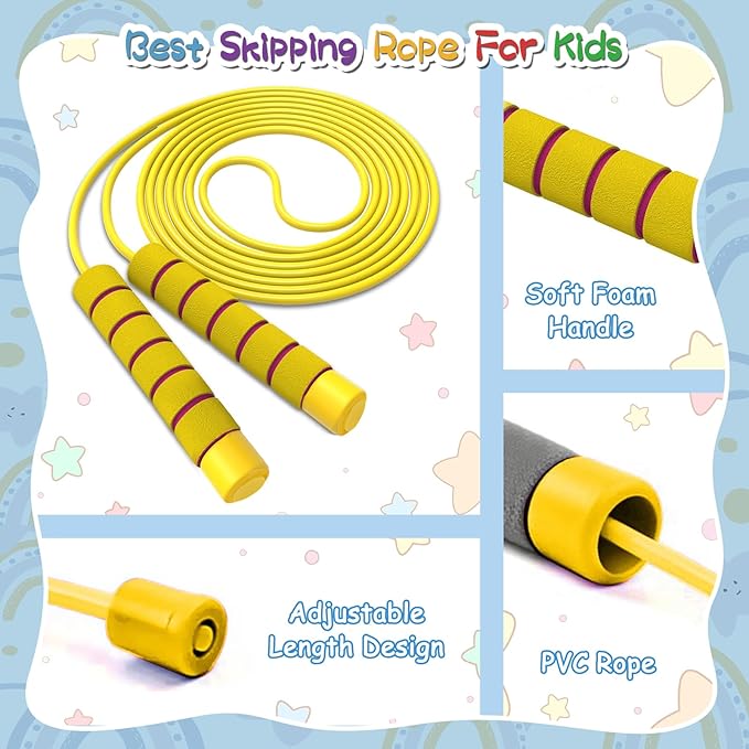 Jump Rope For Kids,Jump Rope Kids,Adjustable Soft Skipping Rope,Toddler Jump Rope With Skin-Friendly Foam Handles For Kids, Boys,Girls,Women, Men,Exercise Activity,Outdoor Fitness