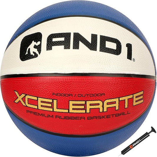 AND1 Xcelerate Rubber Basketball: Official Regulation Size 7 (29.5”) Streetball, Made for Indoor/Outdoor Games