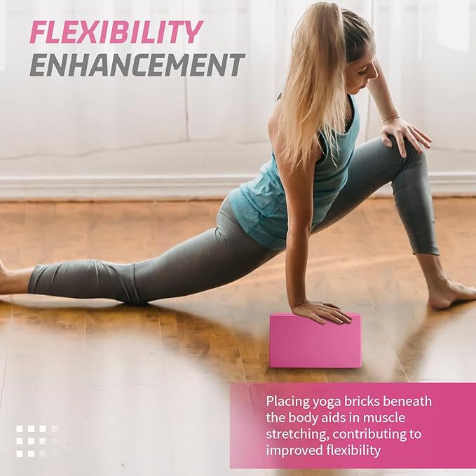 Biguphate Yoga Blocks 2 Pack, EVA Foam Yoga Block Supportive Latex-Free, Non-Slip Exercise Blocks, Yoga Accessories for Pilates, Meditation, Balance, Stretching and Deep Poses