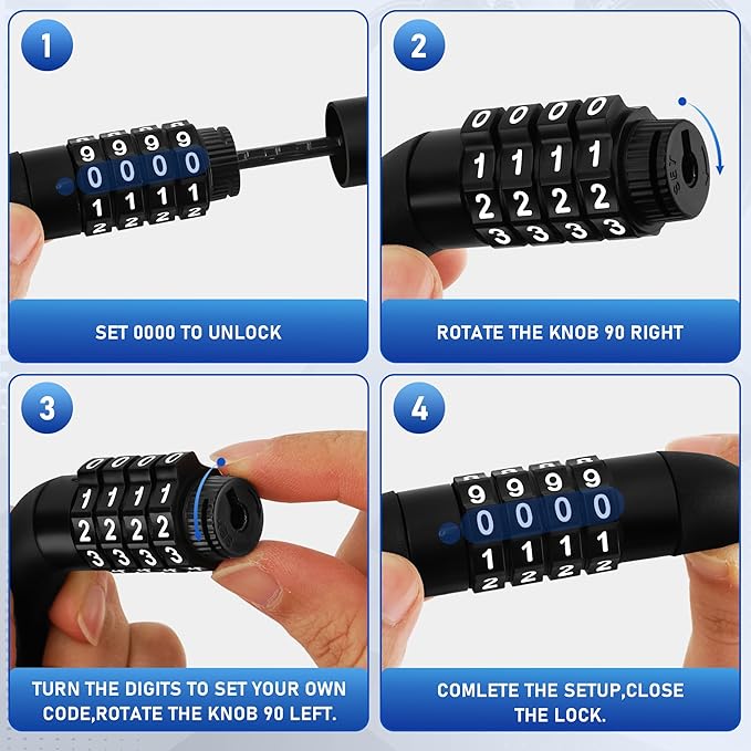 Bike Cable Lock,2Pack,4-Digit,4ft Long Resettable Combination High Security Bicycle Lock for Scooter, Vinyl-Coated Anti-Theft 5/16 in Diameter